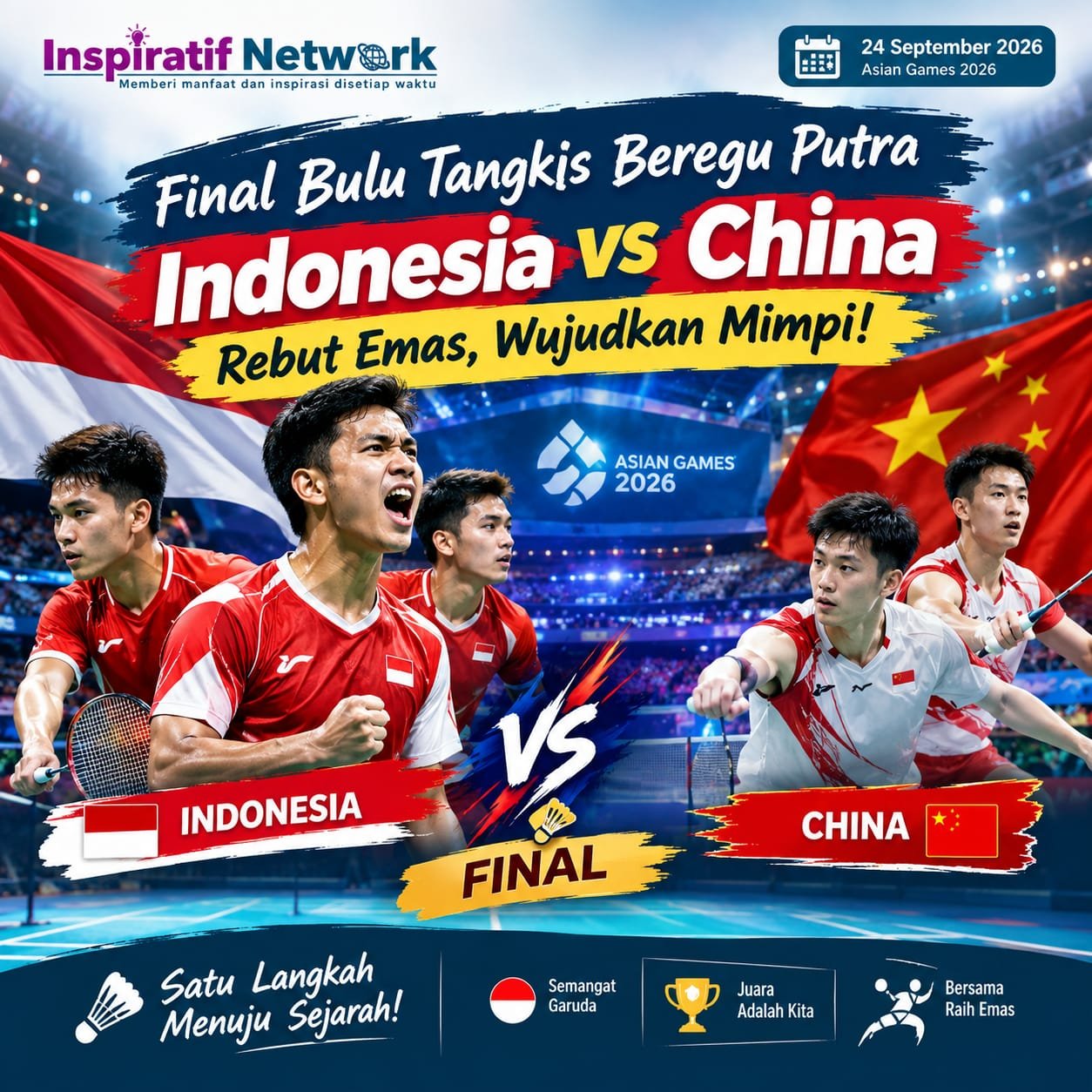 Satu Langkah Menuju Emas! Indonesia Tantang China di Final Beregu Putra Asian Games 2026