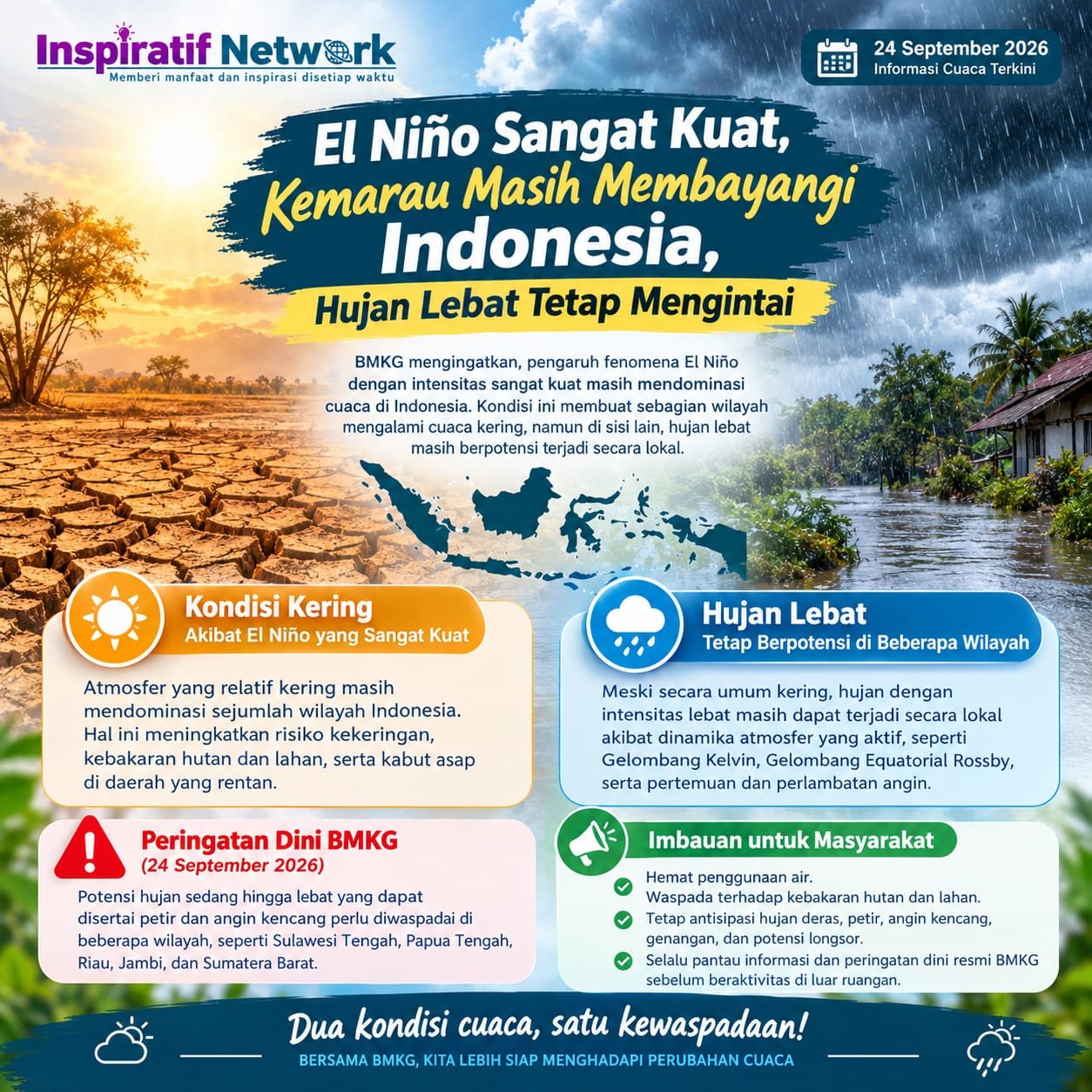 El Niño Sangat Kuat Masih Membayangi Indonesia, Cuaca Kering dan Hujan Lebat Datang Bersamaan